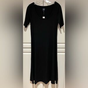 Gap Dress Size Small Ribbed Midi True Black Short Sleeve NWT